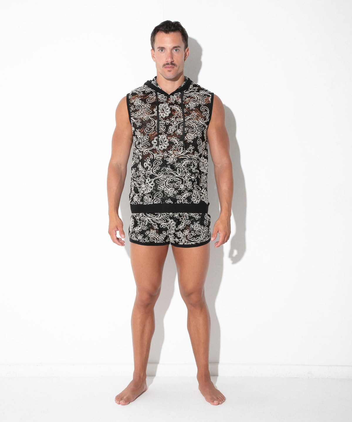 Code 22 Contrast Corded Lace Sleeveless Hoodie Black