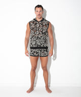 Code 22 Contrast Corded Lace Sleeveless Hoodie Black