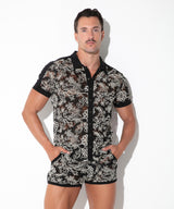 Code 22 Contrast Corded Lace Shirt Black