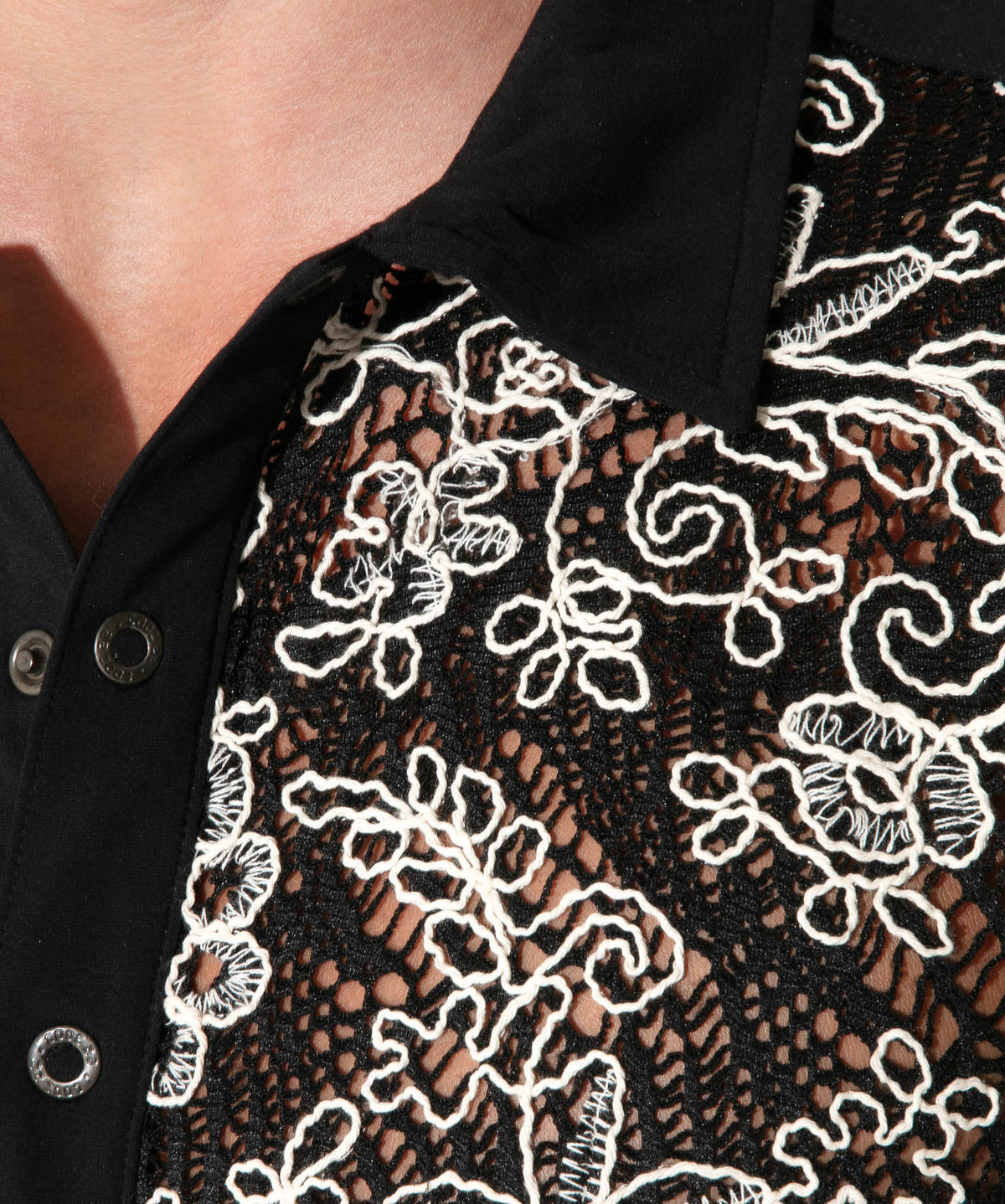 Code 22 Contrast Corded Lace Shirt Black