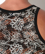Code 22 Contrast Corded Lace Tank Top Black