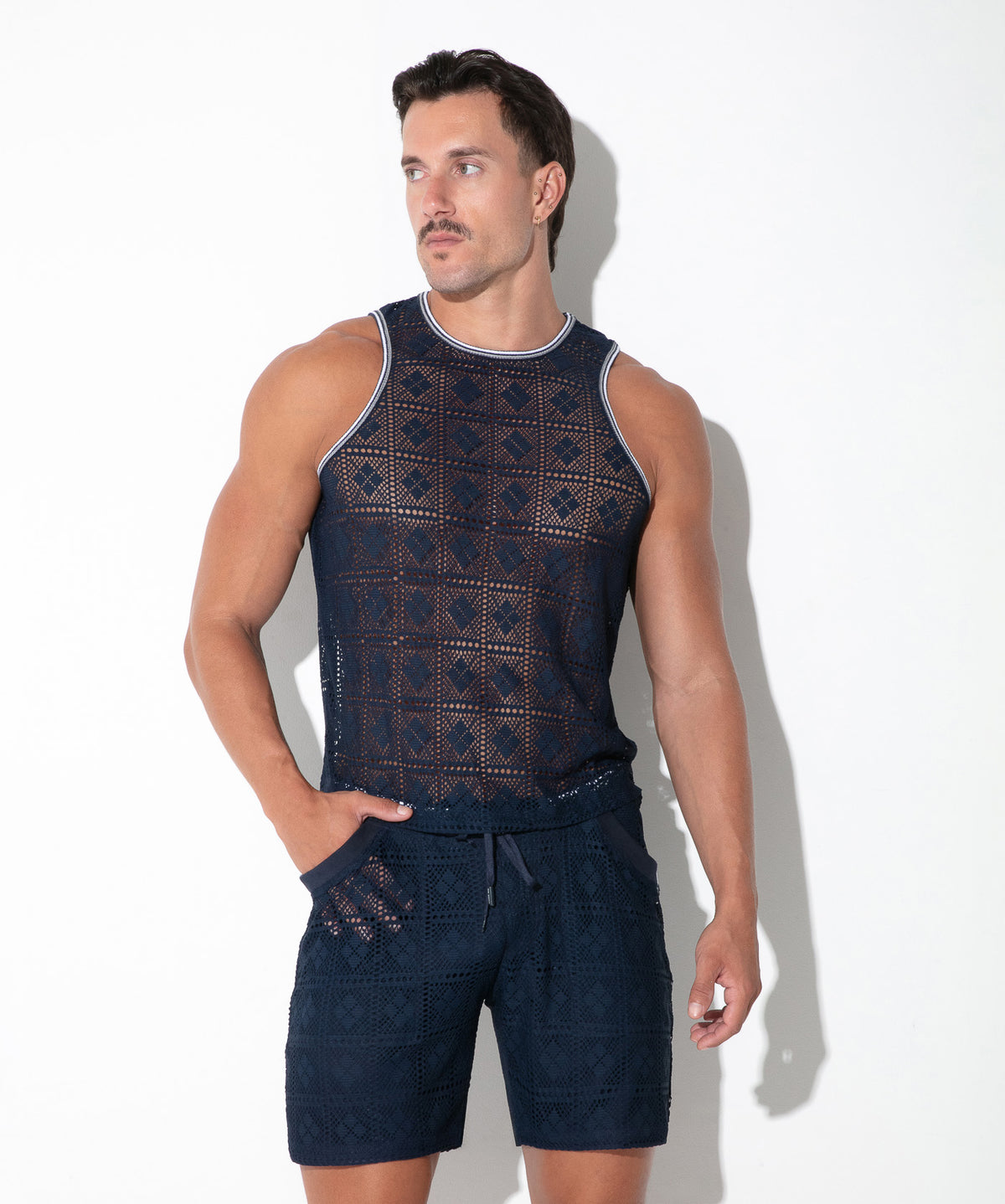 Code 22 Graphic Lace Tank Top Navy