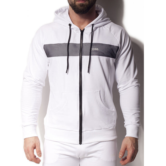 Alexander Cobb Stripe Zipper Hoody White