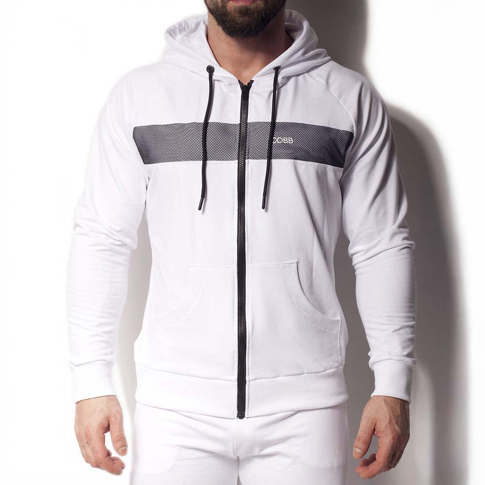 Alexander Cobb Stripe Zipper Hoody White