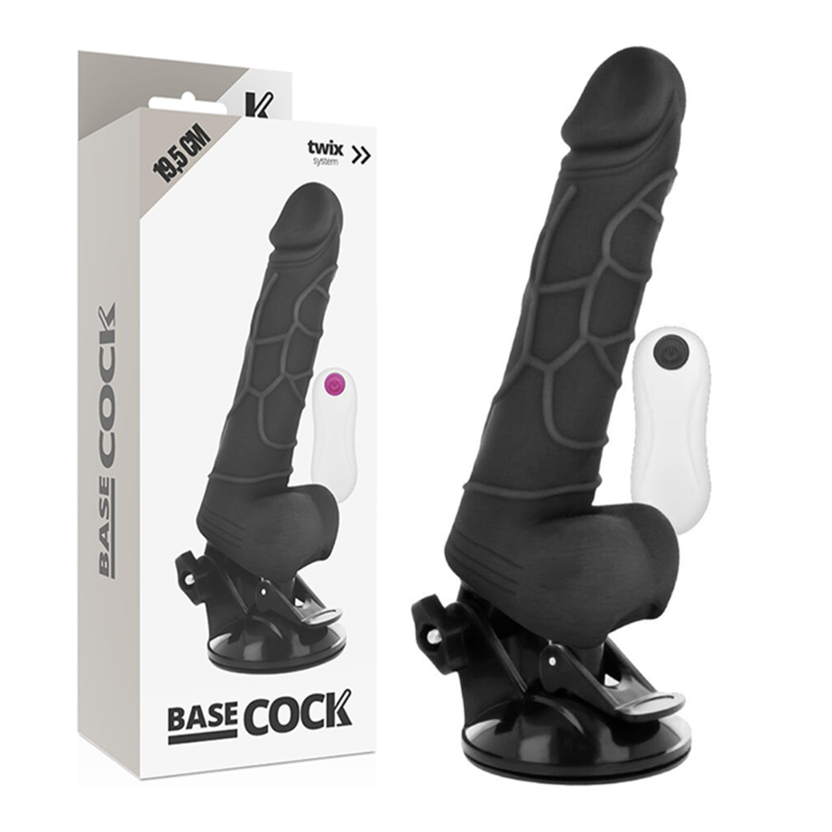 Basecock Realistic Vibrating Dildo with Remote 7.5 Inch Black