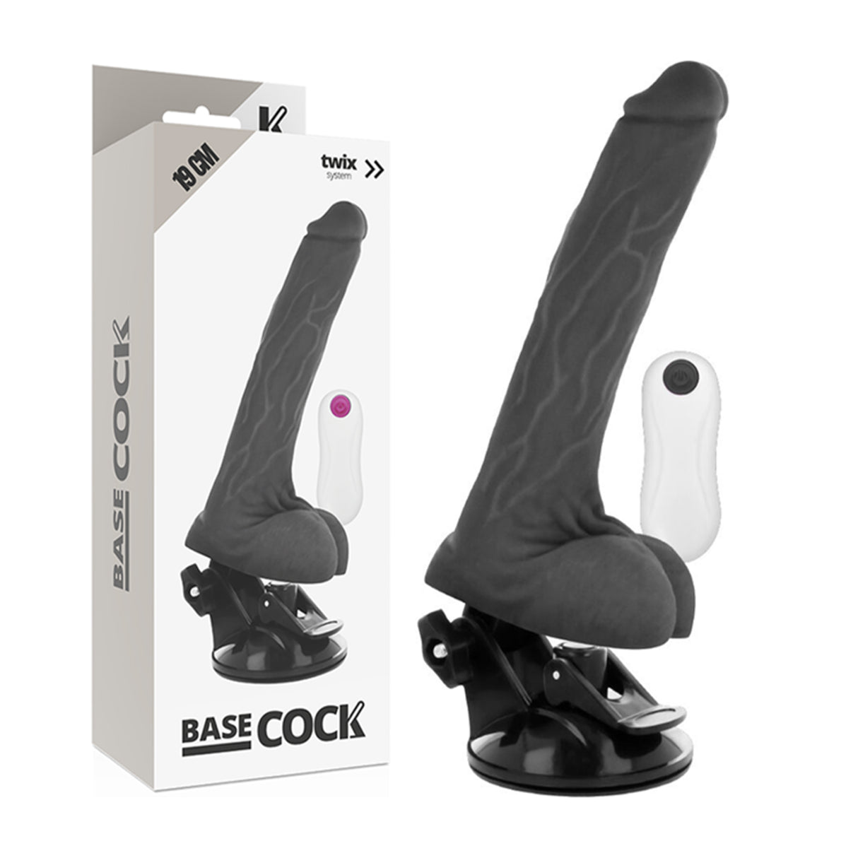 Basecock Realistic Vibrating Dildo with Remote Control 7.5 Inch Black