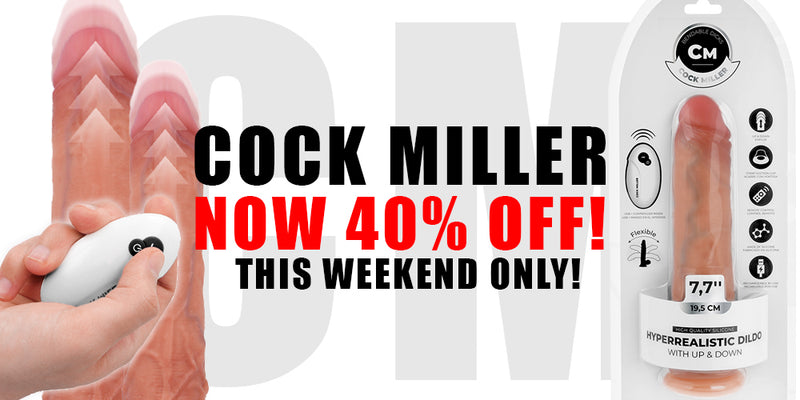 Promotional advertisement for a product with text 'Cock Miller Now 40% Off! This Weekend Only!'