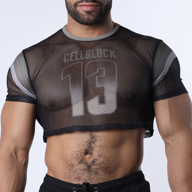 Cellblock 13 Chain Reaction Mesh Crop Top Grey