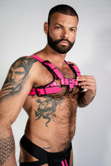 ruff GEAR Bold Leather Bulldog Harness Neon Pink