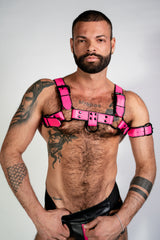 ruff GEAR Bold Leather Bulldog Harness Neon Pink