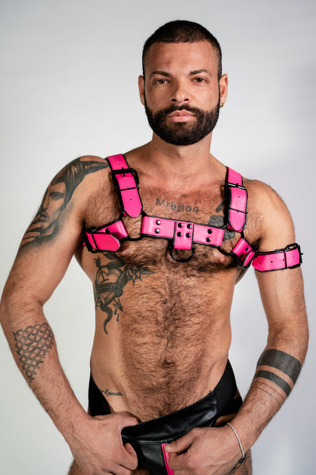 ruff GEAR Bold Leather Bulldog Harness Neon Pink