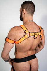 ruff GEAR Bold Leather Bulldog Harness Neon Orange