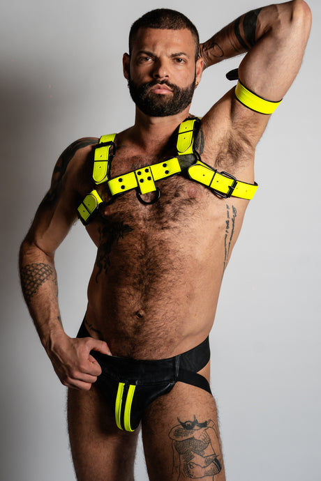 ruff GEAR Bold Leather Bulldog Harness Neon Yellow