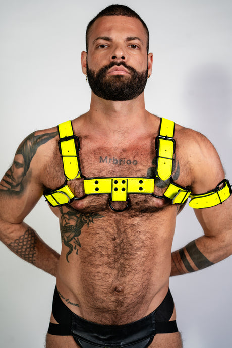 ruff GEAR Bold Leather Bulldog Harness Neon Yellow