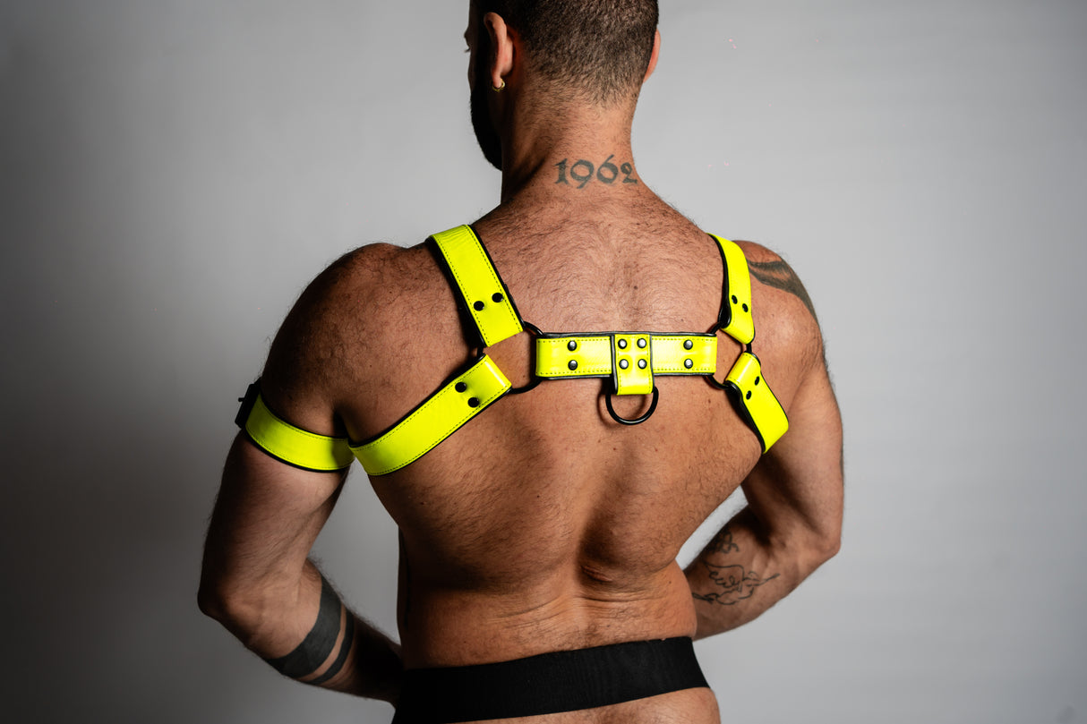 ruff GEAR Bold Leather Bulldog Harness Neon Yellow