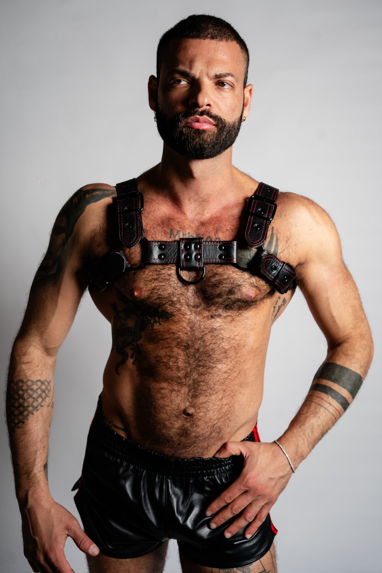 ruff GEAR RAW  Leather Bulldog Harness Black Red