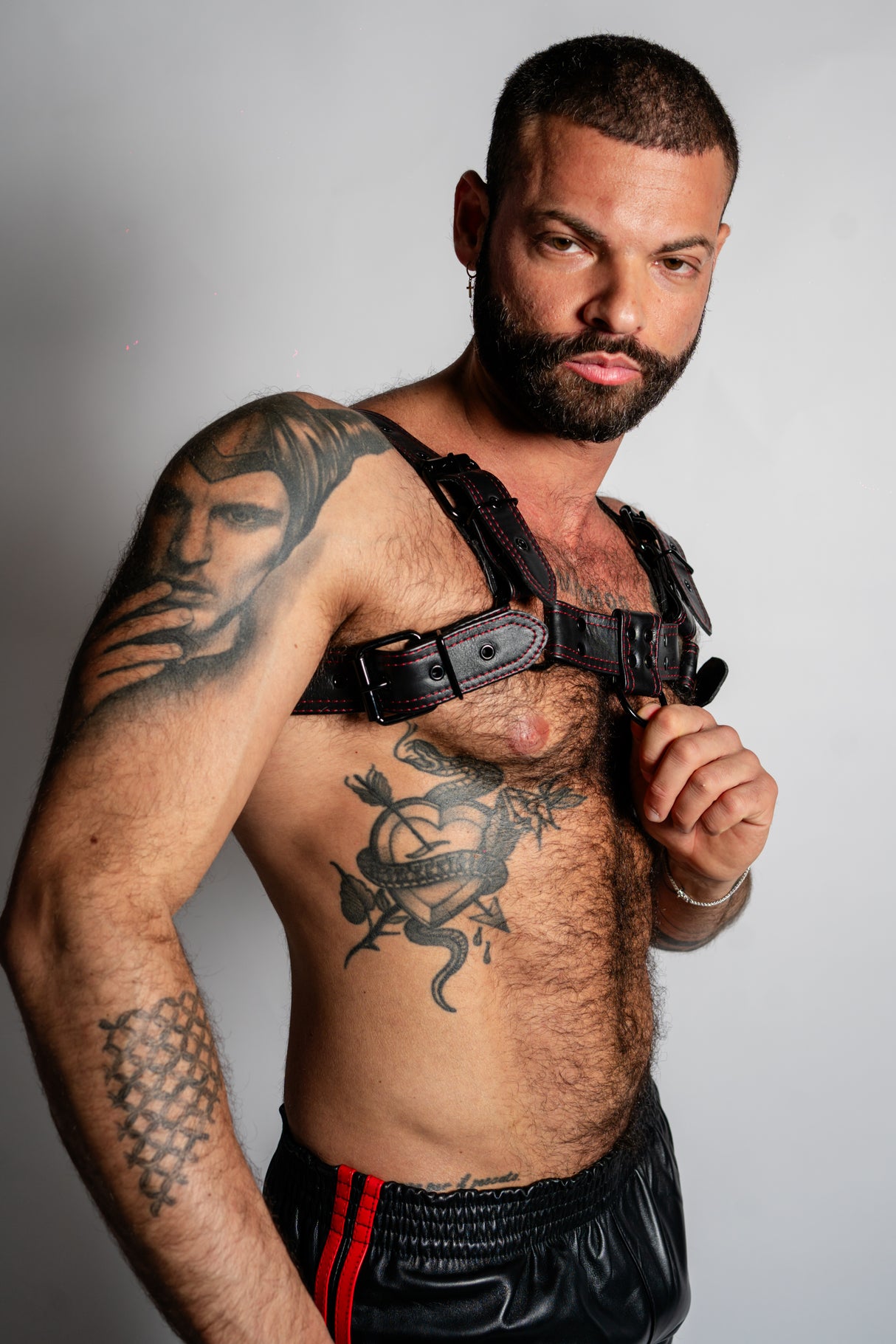 ruff GEAR RAW  Leather Bulldog Harness Black Red