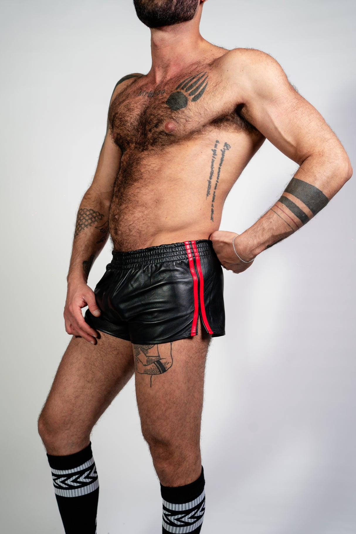 ruff GEAR Double Tone Leather Sports Shorts Black Red