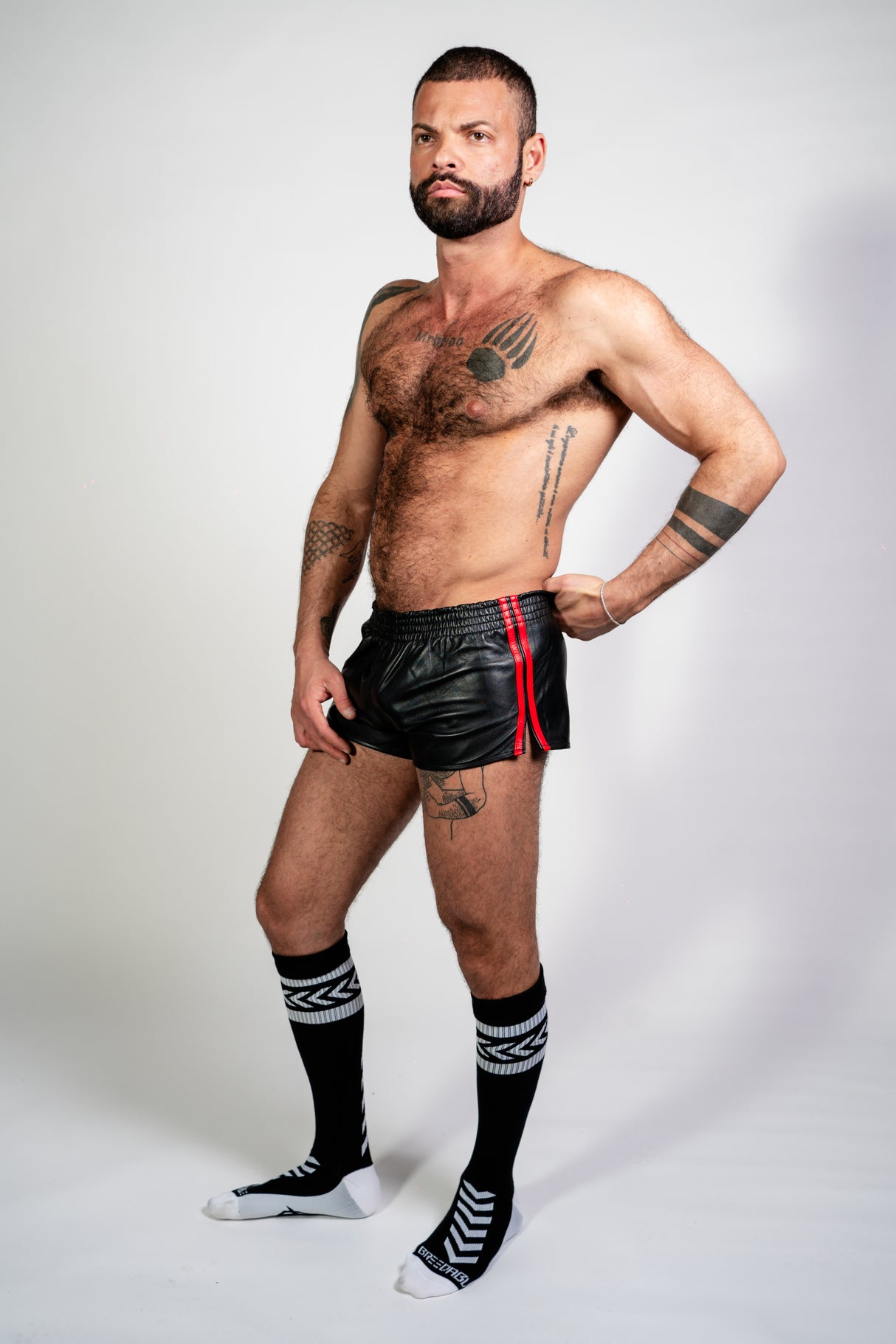 ruff GEAR Double Tone Leather Sports Shorts Black Red