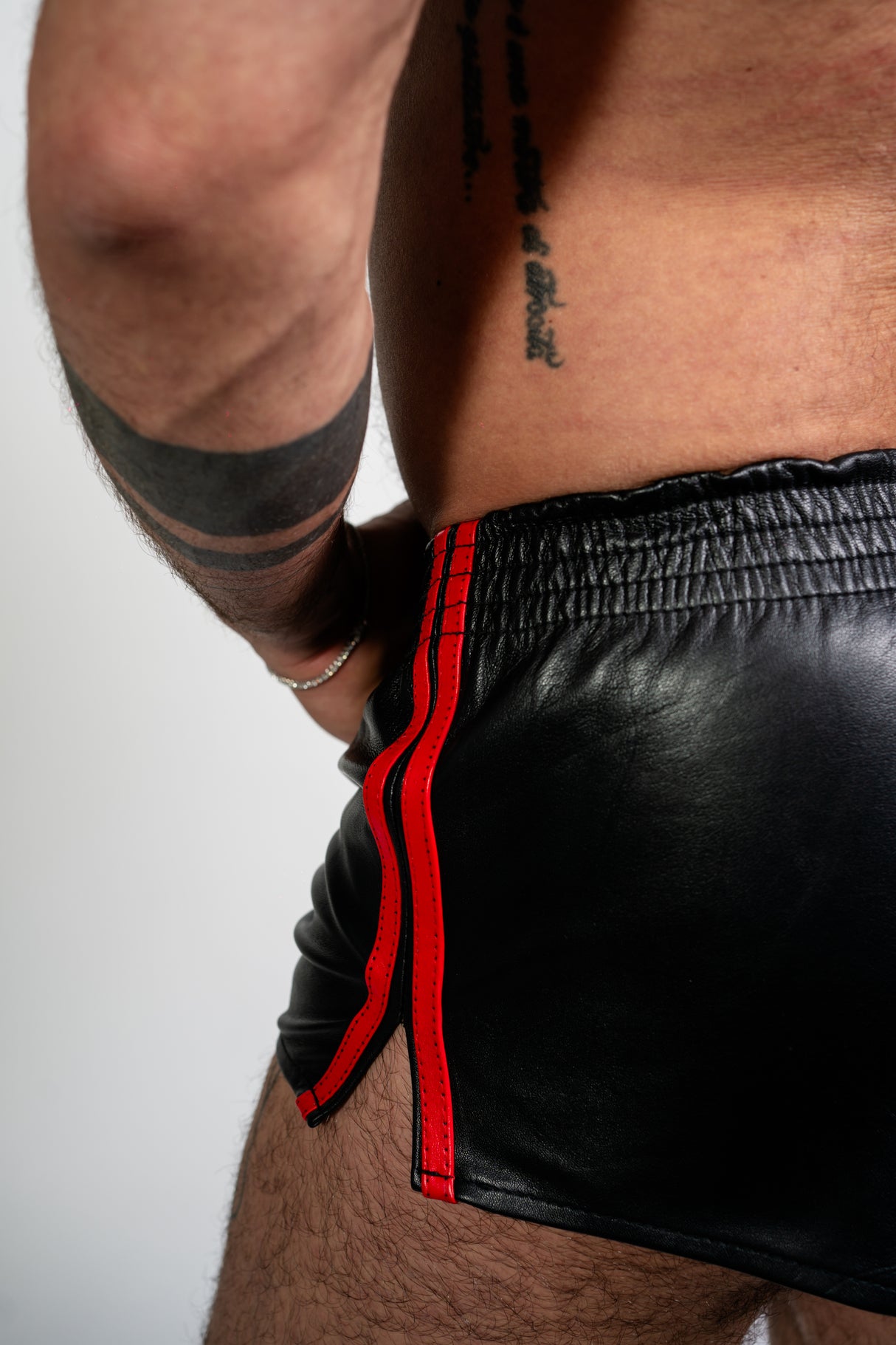 ruff GEAR Double Tone Leather Sports Shorts Black Red