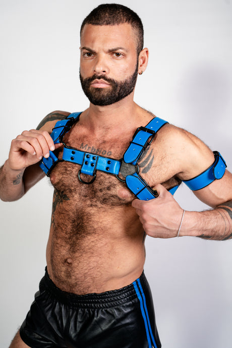 ruff GEAR Bold Leather Bulldog Harness Blue