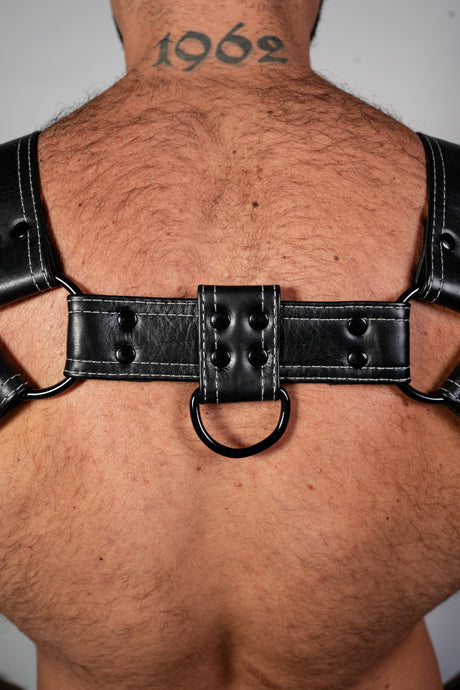 ruff GEAR RAW  Leather Bulldog Harness Black White