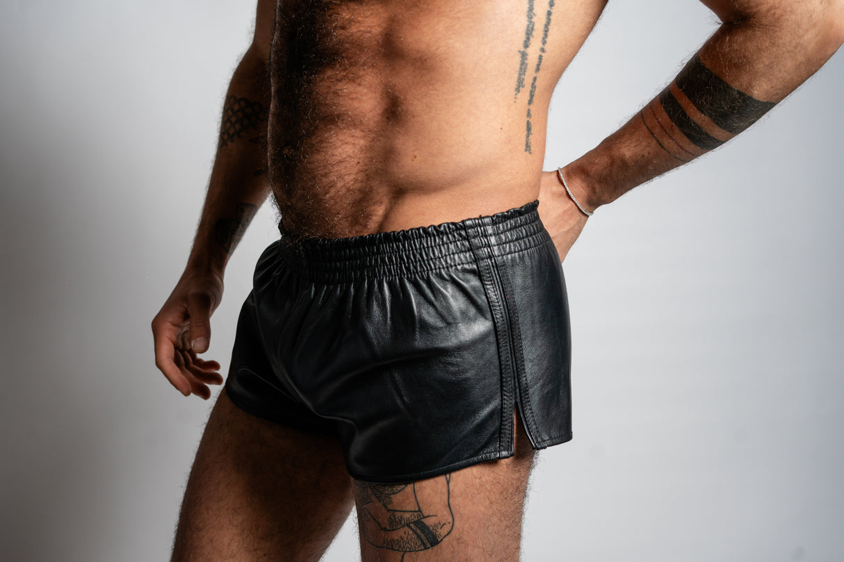 ruff GEAR Double Tone Leather Sports Shorts Black Black