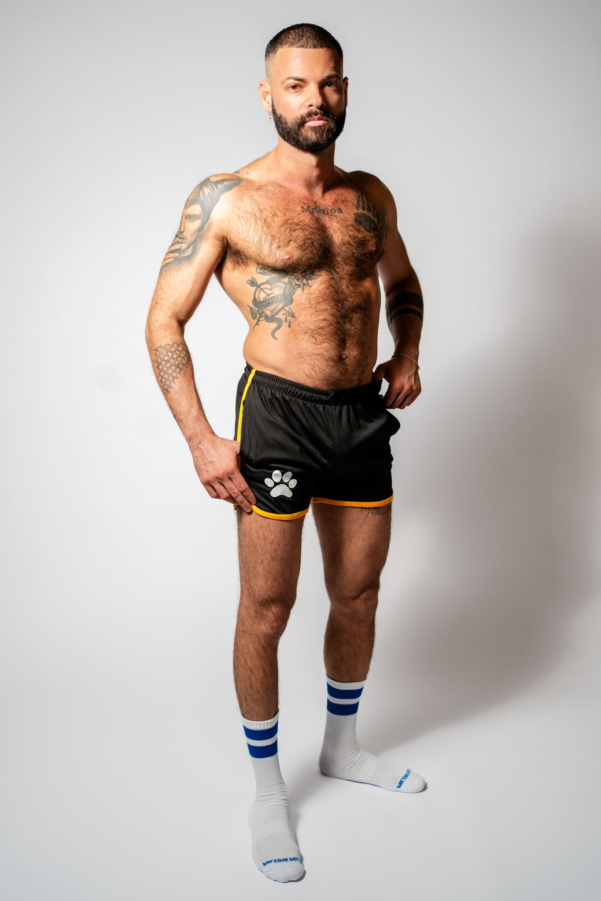 PWR Pup Mesh Paw Print Short Black Yellow