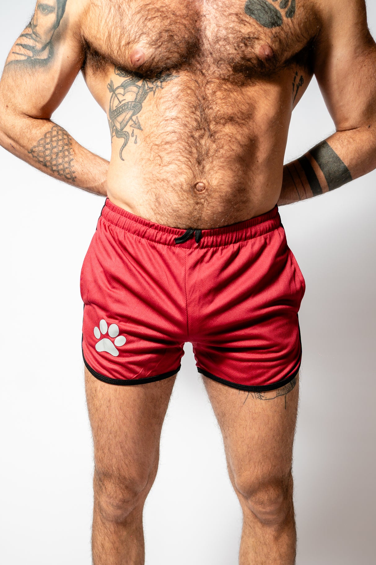 PWR Pup Mesh Paw Print Short Red Black