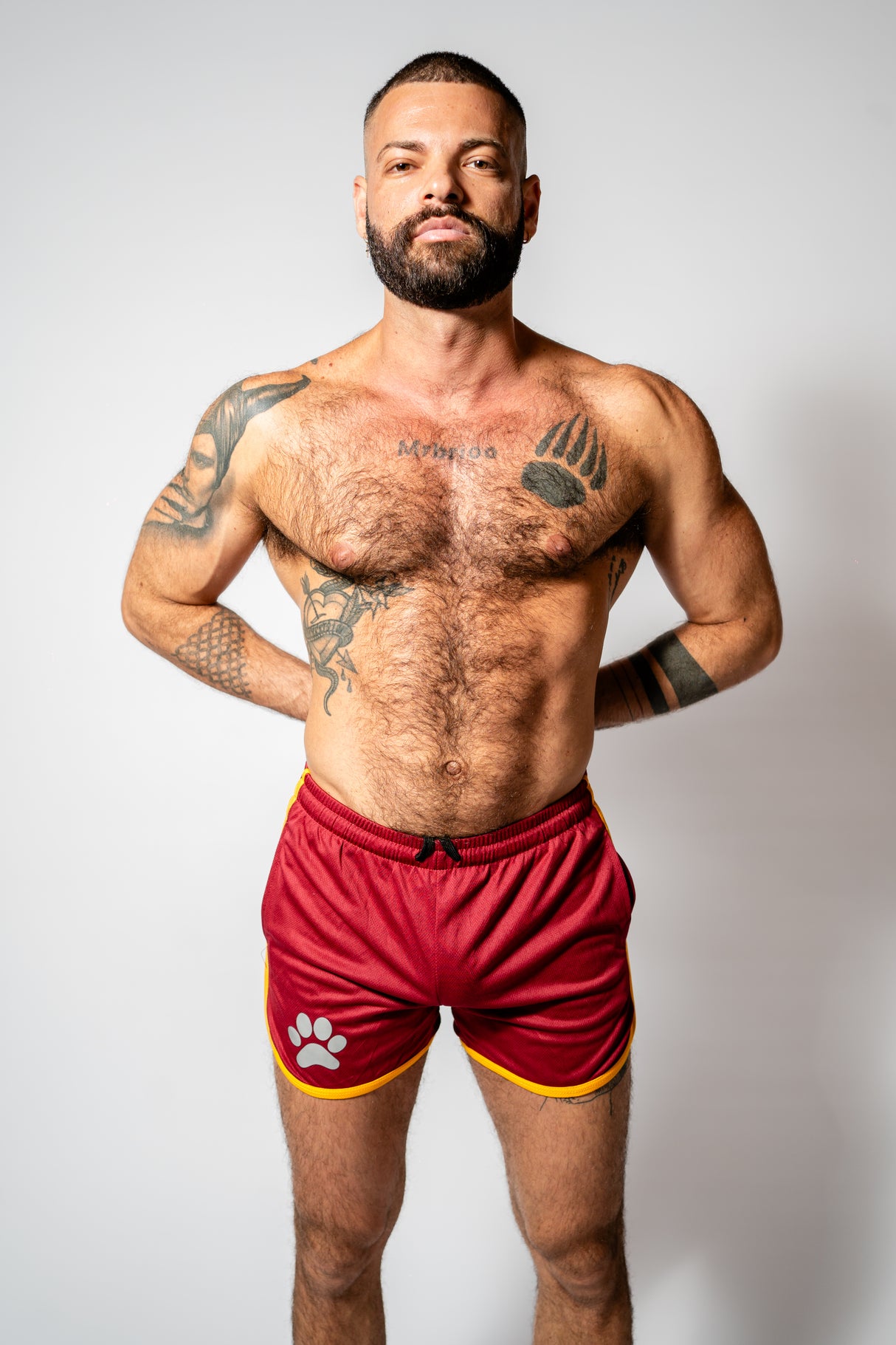 PWR Pup Mesh Paw Print Short Claret Yellow