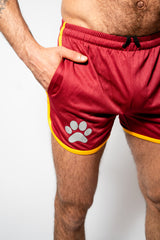 PWR Pup Mesh Paw Print Short Claret Yellow