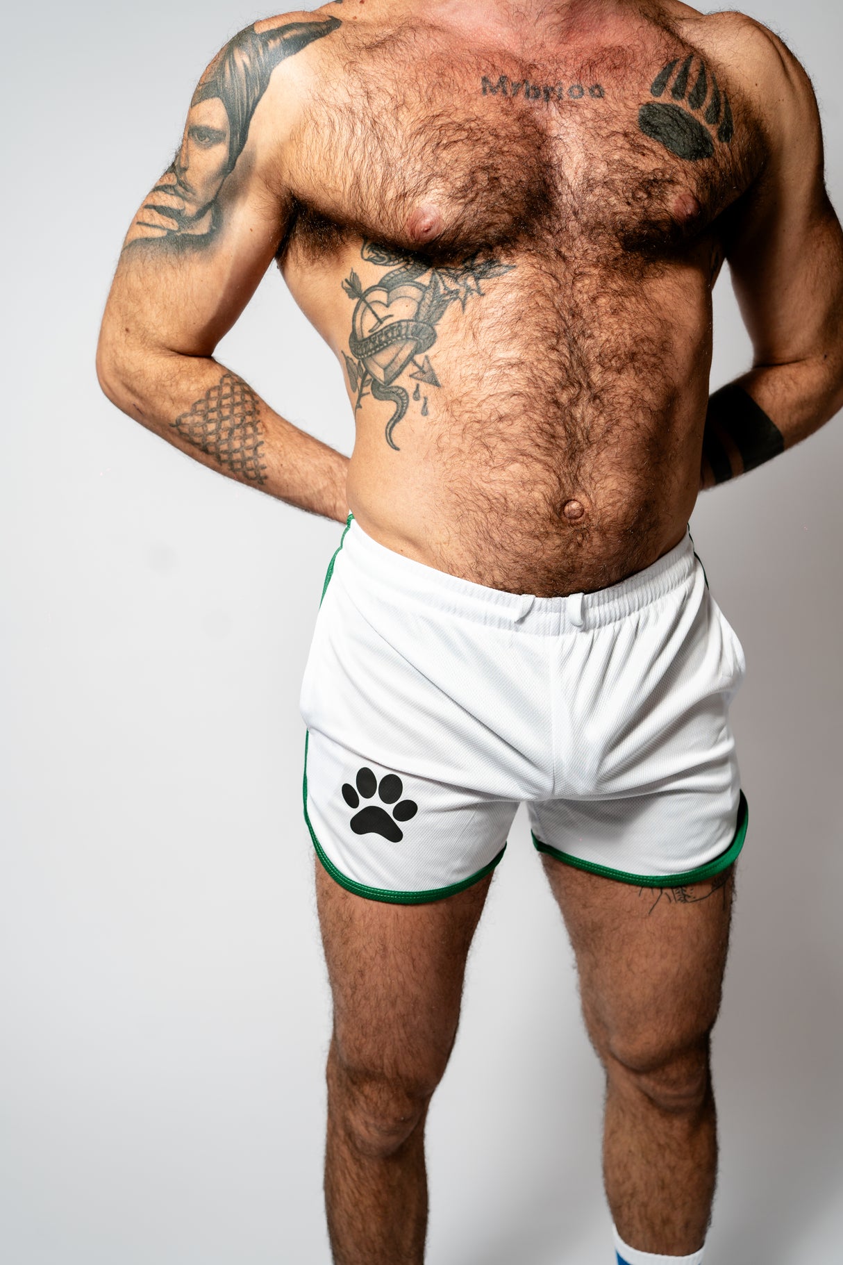 PWR Pup Mesh Paw Print Short White Green