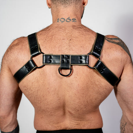 ruff GEAR Double Tone Leather Bulldog Harness Army Black
