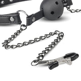 EasyToys Fetish Open Ball Gag with Nipple Clamps