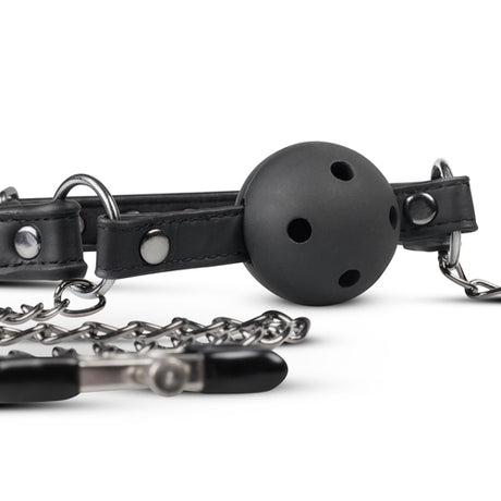 EasyToys Fetish Open Ball Gag with Nipple Clamps
