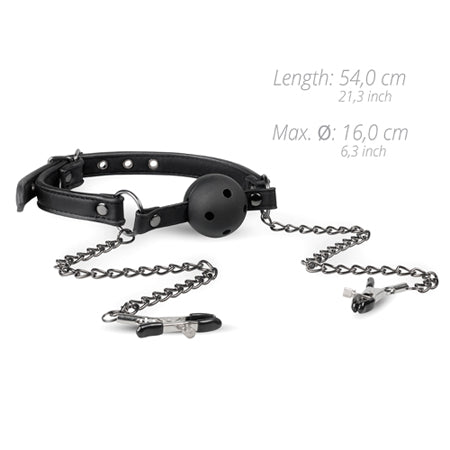 EasyToys Fetish Open Ball Gag with Nipple Clamps