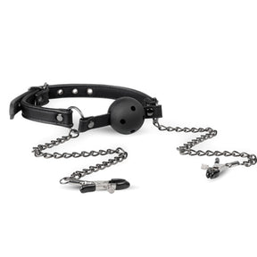 EasyToys Fetish Open Ball Gag with Nipple Clamps