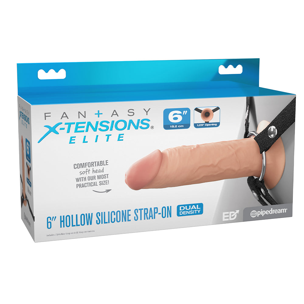 Fantasy X Tensions Elite Dual Density Silicone Hollow Strap On 6 Inch Light
