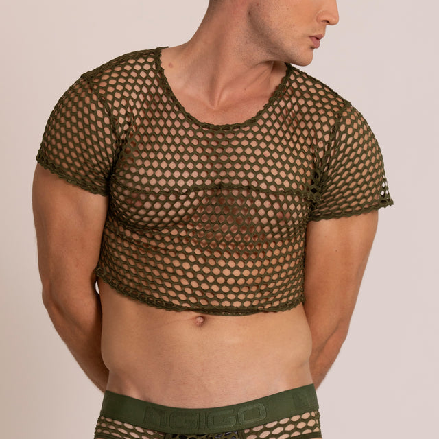 Gigo Hole Crop Top Army