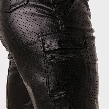 Locker Gear Punch Hole Leatherette Loose Fit Cargo Short Black