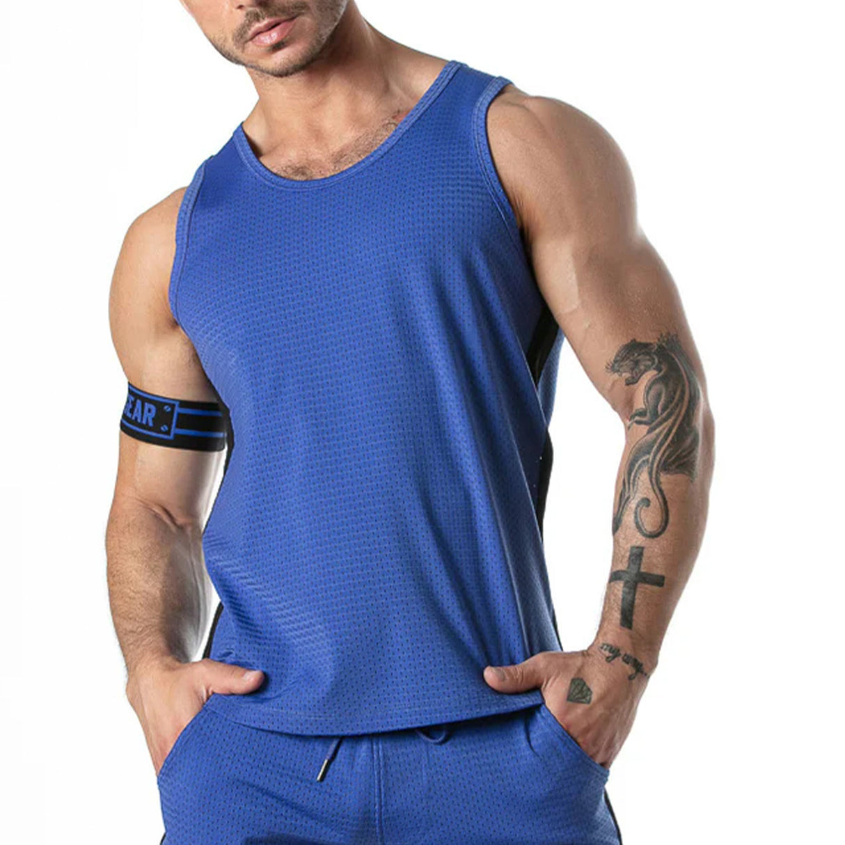 Locker Gear Sport Mesh Stripe Tank Top Blue