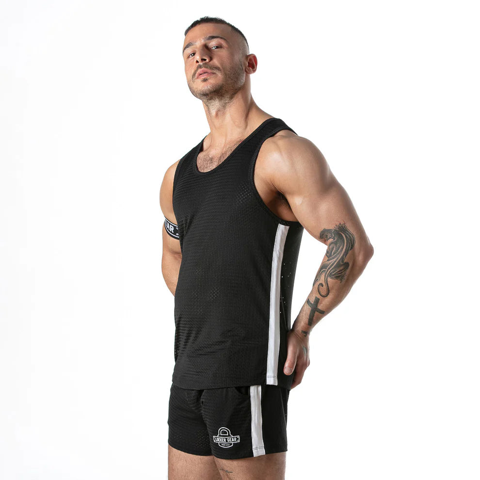 Locker Gear Sport Mesh Stripe Tank Top Black