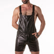 Locker Gear Punch Hole Leatherette Short Overalls Black