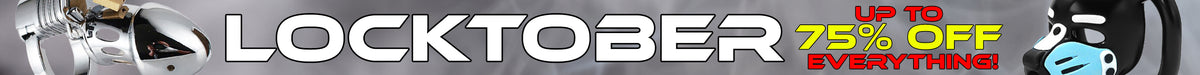 A promotional banner for 'LOCKTOBER EVERYTHING!' featuring a metallic silver and black lock illustration on the left, bold white and black text across the center, and a cartoon face mask with a lock icon on the right.