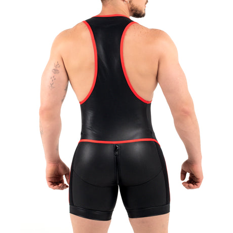 ROK Kinky Zipper Wrestler Singlet Black Red