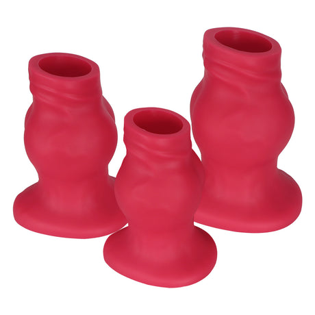 PLUG IT Pig Hole Hollow Silicone Fuck Plug Red Large