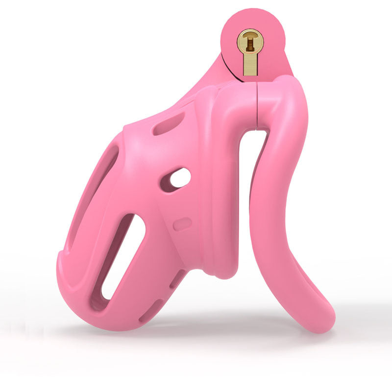 LOCK4D Armoured Bent Ring Chastity Cage Pink Limited Edition