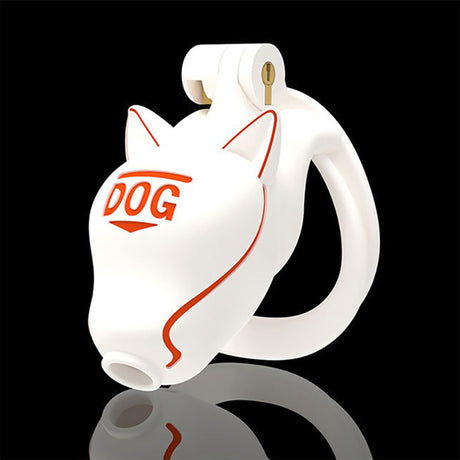 LOCK4D Slave Dog Head Chastity Cock Cage White