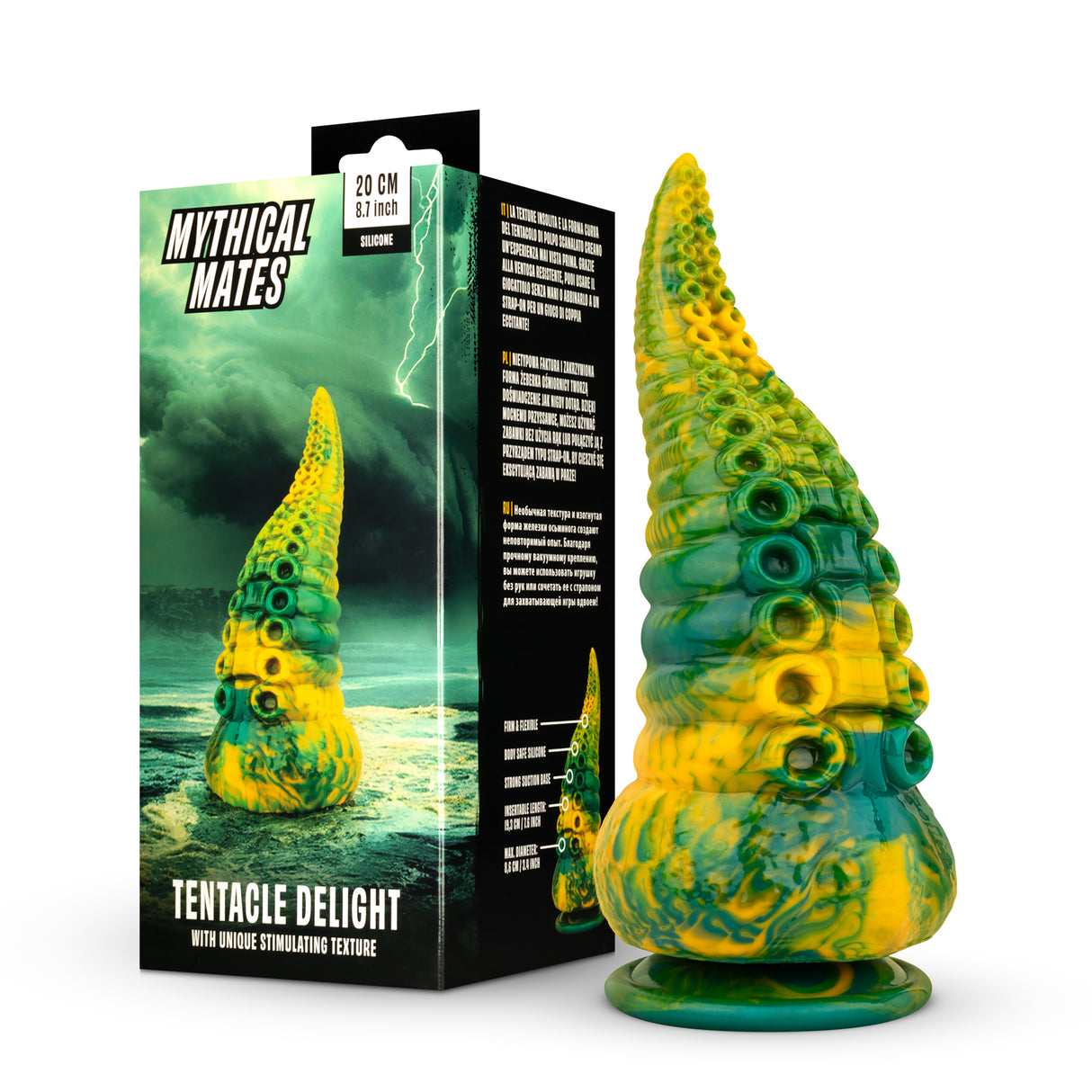 Mythical Mates Tentacle Delight Octopus Dildo 8.7 Inch Green Yellow