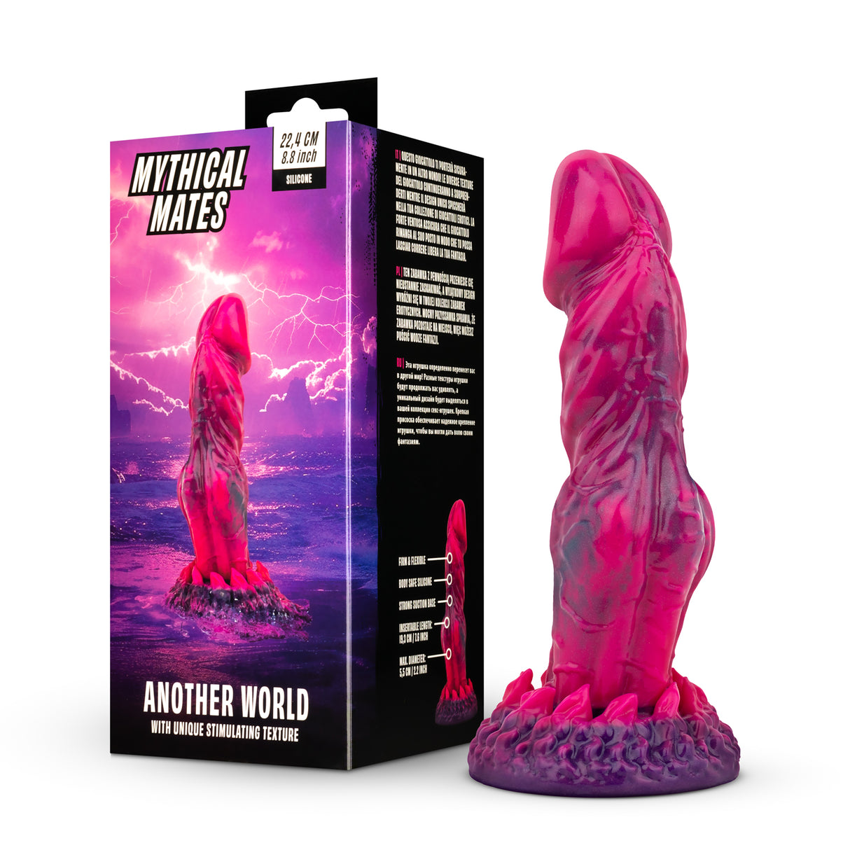 Mythical Mates Another World Dildo 8.8 Inch Pink Purple